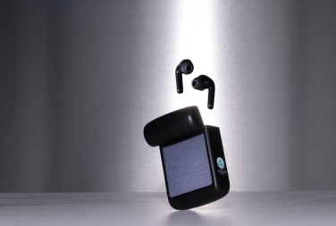 Logo trade corporate gifts picture of: Skywave RCS recycled plastic solar earbuds