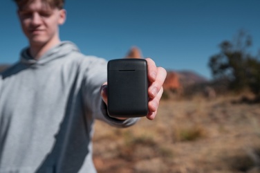 Logotrade business gift image of: Skywave RCS recycled plastic solar earbuds