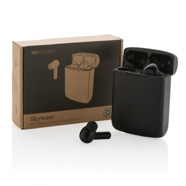 Logo trade promotional merchandise picture of: Skywave RCS recycled plastic solar earbuds