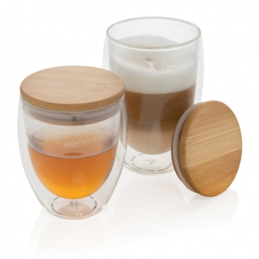 Logotrade promotional giveaway image of: Double wall borosilicate glass with bamboo lid 250ml 2pc set