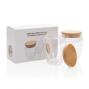 Logotrade promotional merchandise photo of: Double wall borosilicate glass with bamboo lid 250ml 2pc set