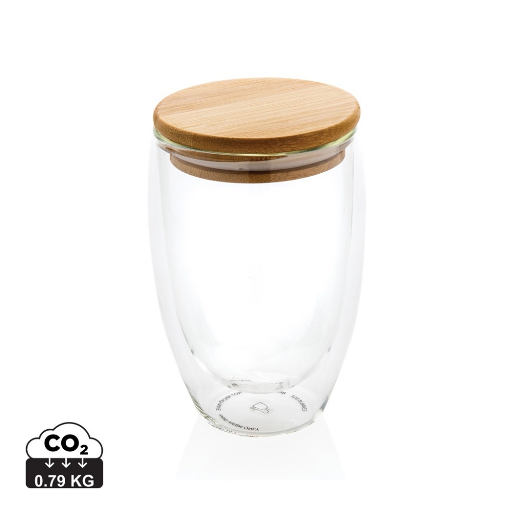 Logotrade promotional product picture of: Double wall borosilicate glass with bamboo lid 350ml