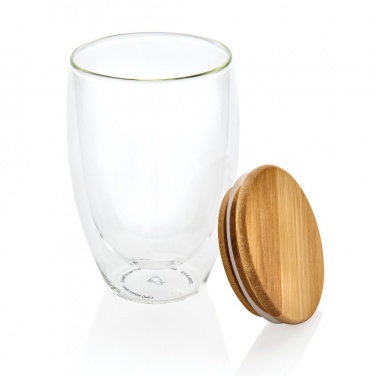 Logo trade promotional gift photo of: Double wall borosilicate glass with bamboo lid 350ml