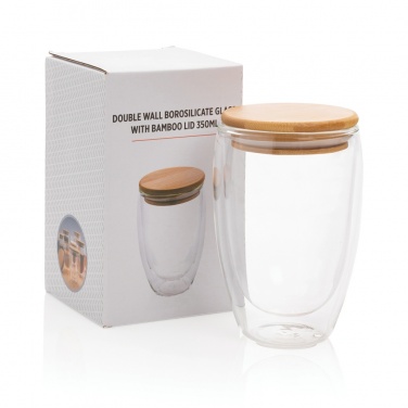 Logo trade advertising product photo of: Double wall borosilicate glass with bamboo lid 350ml