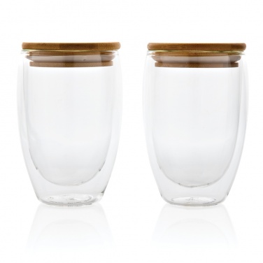Logo trade advertising products image of: Double wall borosilicate glass with bamboo lid 350ml 2pc set