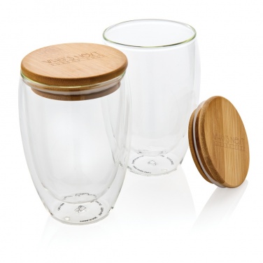 Logo trade advertising product photo of: Double wall borosilicate glass with bamboo lid 350ml 2pc set