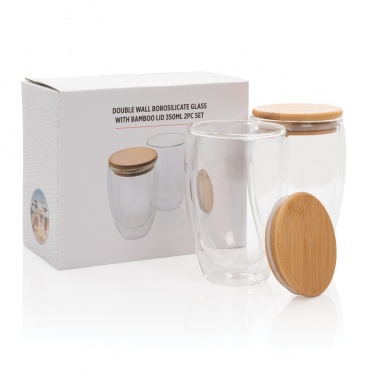 Logotrade promotional item image of: Double wall borosilicate glass with bamboo lid 350ml 2pc set