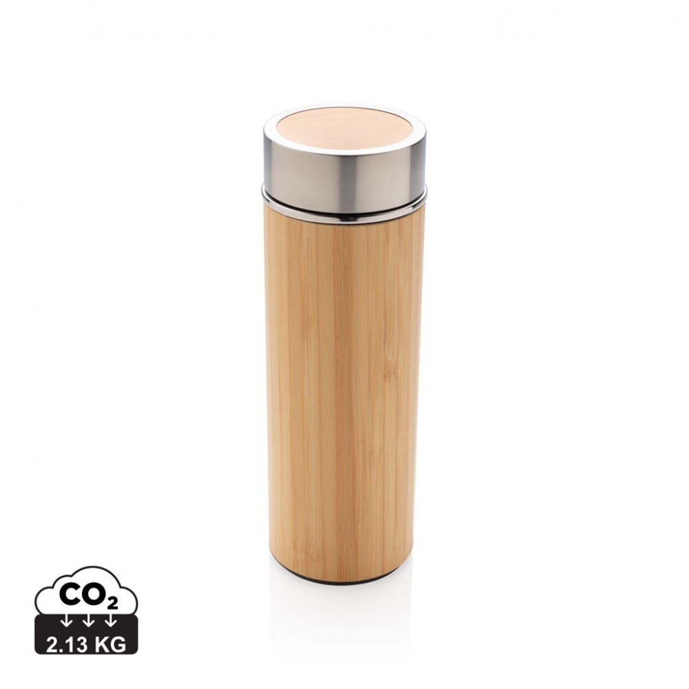 Logo trade business gifts image of: Leak proof bamboo vacuum bottle