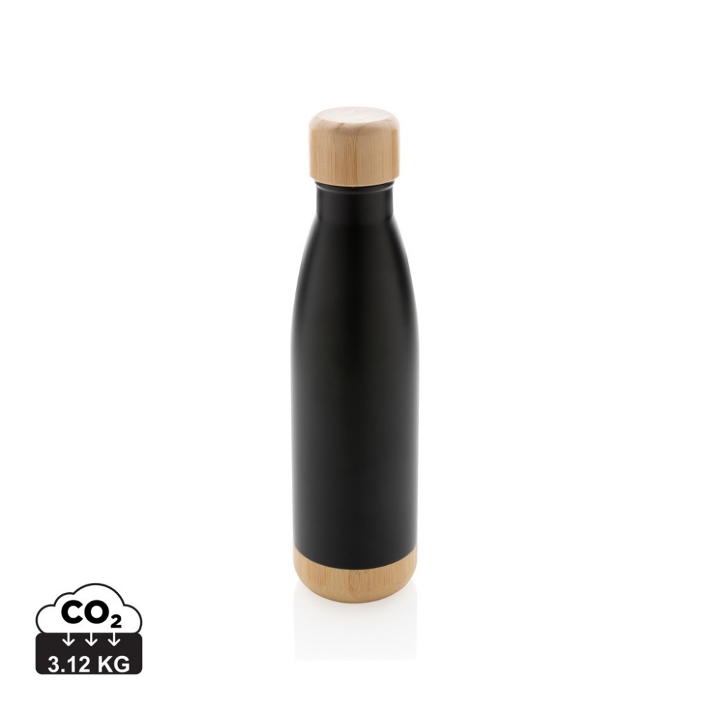 Logo trade business gifts image of: Vacuum stainless steel bottle with bamboo lid and bottom