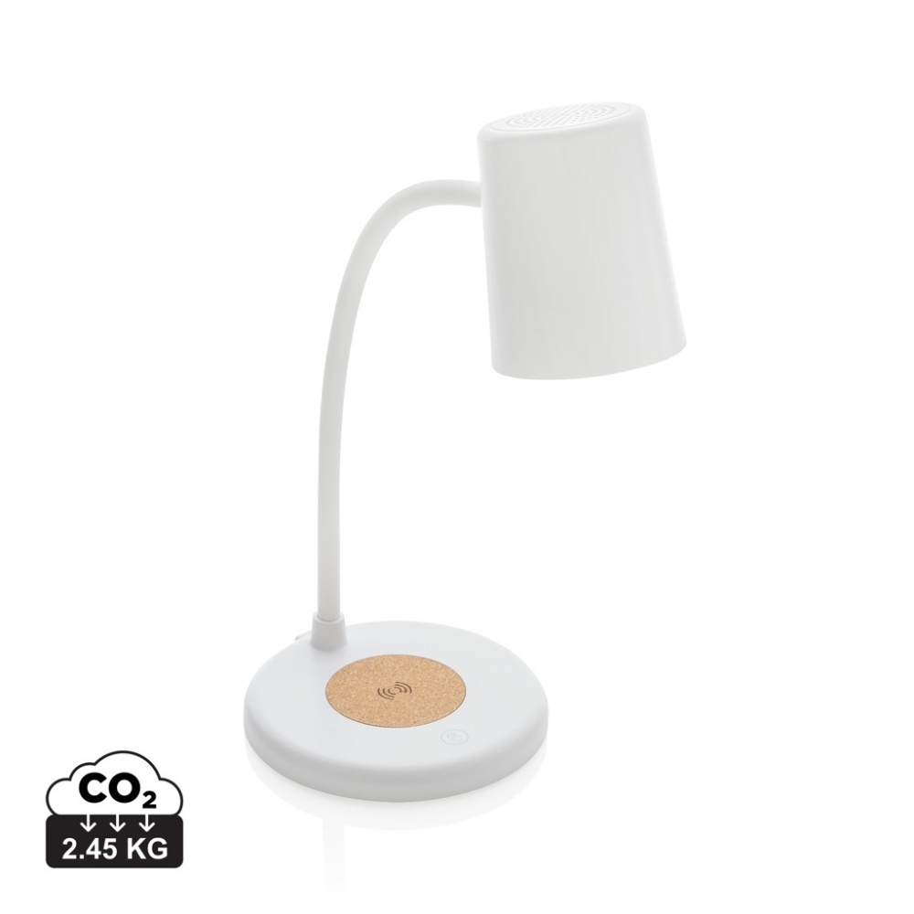 Logotrade promotional product picture of: Zenara RCS recycled plastic and cork 15W wireless desk lamp