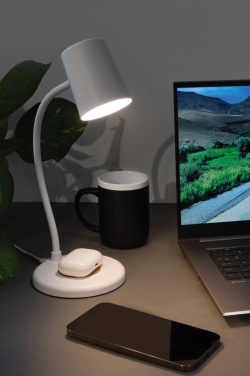 Logotrade promotional product picture of: Zenara RCS recycled plastic and cork 15W wireless desk lamp
