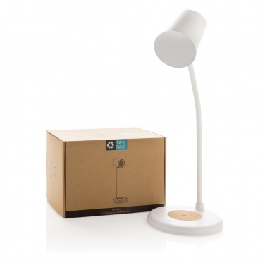 Logo trade promotional gifts picture of: Zenara RCS recycled plastic and cork 15W wireless desk lamp