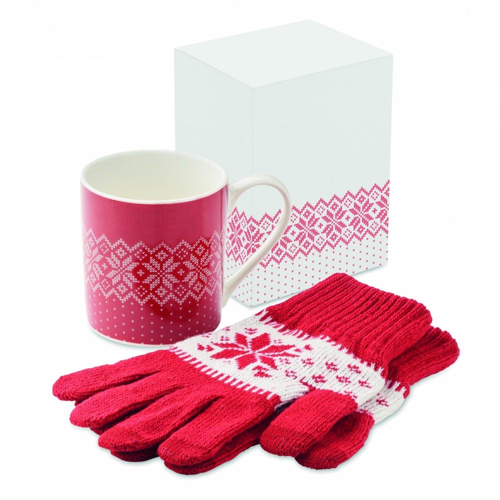 Logo trade business gifts image of: Winter gift mug and gloves set