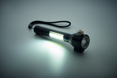 Logo trade promotional gift photo of: 3-in-1 aluminum flashlight with an emergency hammer and seatbelt cutter, customizable with printing