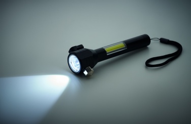 Logo trade promotional giveaway photo of: 3-in-1 aluminum flashlight with an emergency hammer and seatbelt cutter, customizable with printing