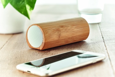 Logo trade corporate gift photo of: Wireless bamboo speaker 2x5W