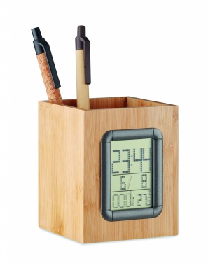 Logotrade business gift image of: Bamboo pen holder and LCD clock