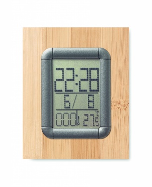 Logo trade promotional gifts picture of: Bamboo pen holder and LCD clock