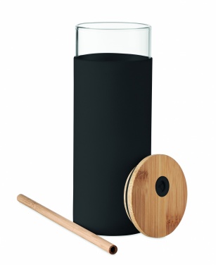Logo trade promotional gifts picture of: Glass tumbler 450ml bamboo lid