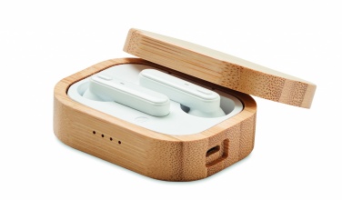Logo trade corporate gift photo of: TWS earbuds in bamboo case