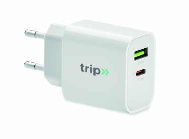 Logo trade corporate gifts picture of: 18W 2 port USB charger EU plug