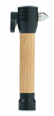 Logotrade promotional gift image of: 3-in-1 bamboo flashlight with an emergency hammer and seatbelt cutter