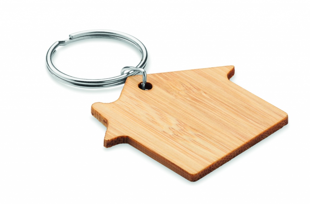Logo trade advertising products picture of: House shaped bamboo key ring Järvenpää