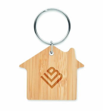 Logo trade promotional giveaways picture of: House shaped bamboo key ring Järvenpää