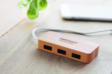 Logo trade promotional gifts image of: Bamboo USB 3 ports hub