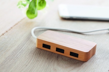Logo trade advertising product photo of: Bamboo USB 3 ports hub