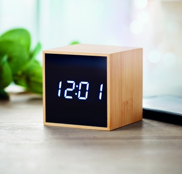 Logo trade promotional giveaways picture of: LED alarm clock bamboo casing Dortmund