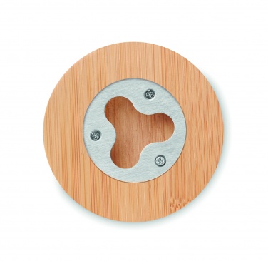 Logo trade promotional merchandise photo of: Bamboo bottle opener/ coaster DAKAI
