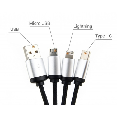 Logo trade promotional giveaways image of: 3in1 cable with enlighted logo for engraving, RXD-368