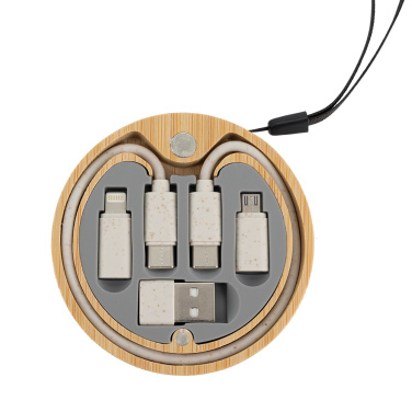 Logo trade promotional items image of: 4in1 cable in wooden case, LH-ZM01
