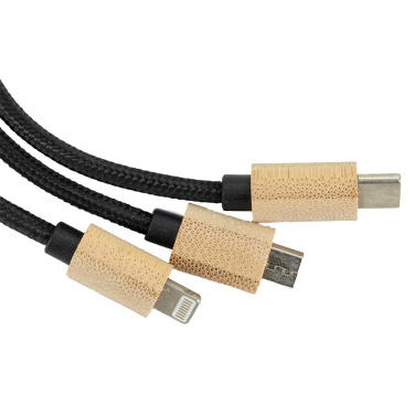Logo trade corporate gift photo of: 3-in-1 cable with elighted logo in a wooden casing, LH-ZMU06