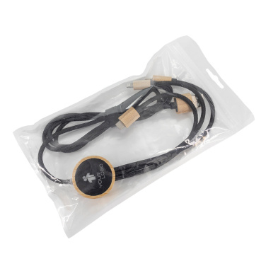 Logo trade promotional product photo of: 3-in-1 cable with elighted logo in a wooden casing, LH-ZMU06
