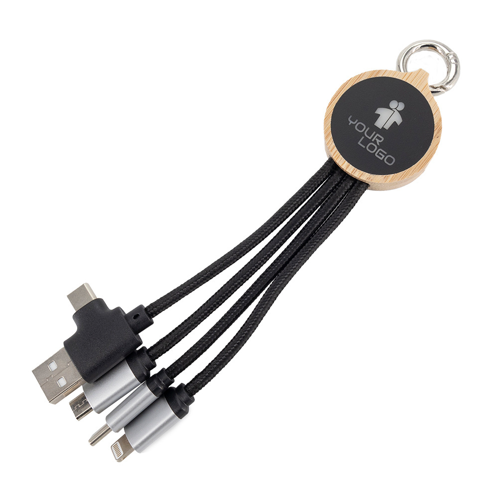 Logotrade promotional gift image of: 4-in-1 cable with elighted logo in a wooden casing, LH-ZMU05