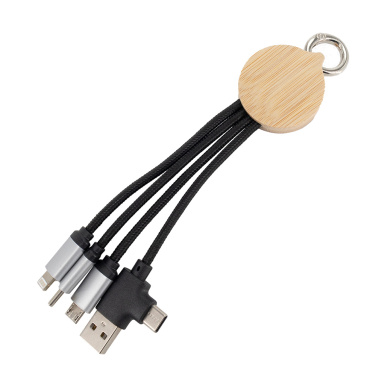 Logo trade promotional giveaways image of: 4-in-1 cable with elighted logo in a wooden casing, LH-ZMU05