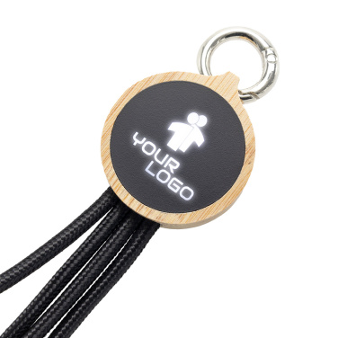 Logo trade corporate gifts image of: 4-in-1 cable with elighted logo in a wooden casing, LH-ZMU05