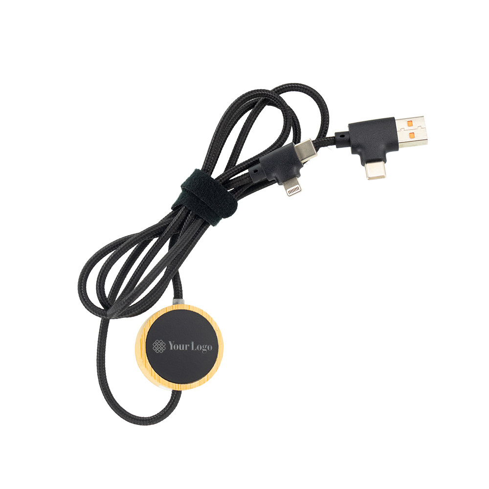 Logo trade promotional gifts image of: 4in1 long wooden cable with elighted logo for engraving