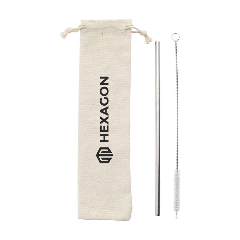 Logo trade business gift photo of: Reusable 1 piece ECO Straw Set stainless-steel straw