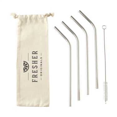 Logo trade advertising products image of: ECO RVS 4 pieces ECO Straw Set stainless-steel straws