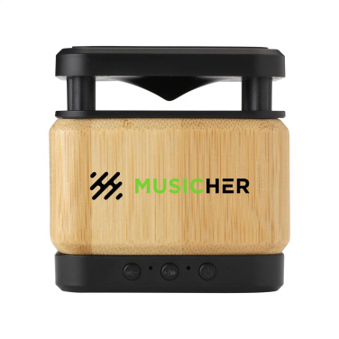 Logo trade promotional products image of: Bamboo Block Speaker with wireless charger