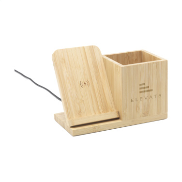 Logo trade advertising products picture of: Bamboo Boss 15W charger/pen holder