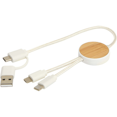 Logotrade advertising product picture of: Chechia 5-in-1 recycled plastic 30 cm data sync and 27W fast charge cable with bamboo details