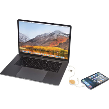 Logo trade promotional merchandise image of: Chechia 5-in-1 recycled plastic 30 cm data sync and 27W fast charge cable with bamboo details