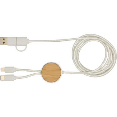 Logo trade promotional merchandise photo of: Chechia 5-in-1 recycled plastic 150 cm data sync and 27W fast charge cable with bamboo details