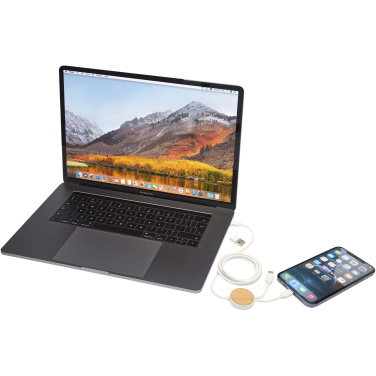 Logo trade promotional merchandise photo of: Chechia 5-in-1 recycled plastic 150 cm data sync and 27W fast charge cable with bamboo details