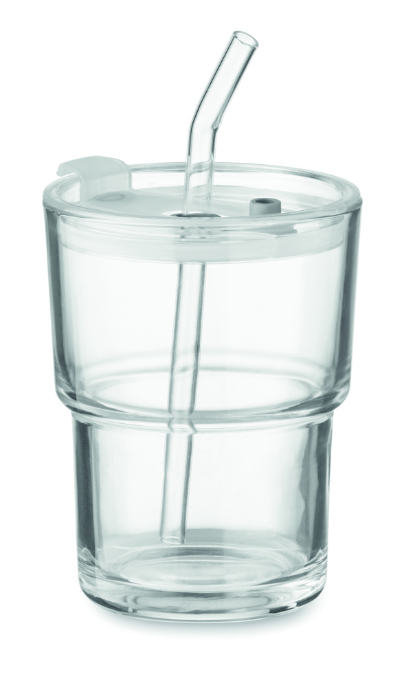 Logo trade promotional giveaways image of: Glass tumbler with straw 400ml