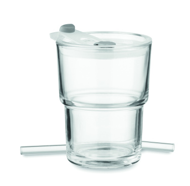 Logotrade corporate gift image of: Glass tumbler with straw 400ml